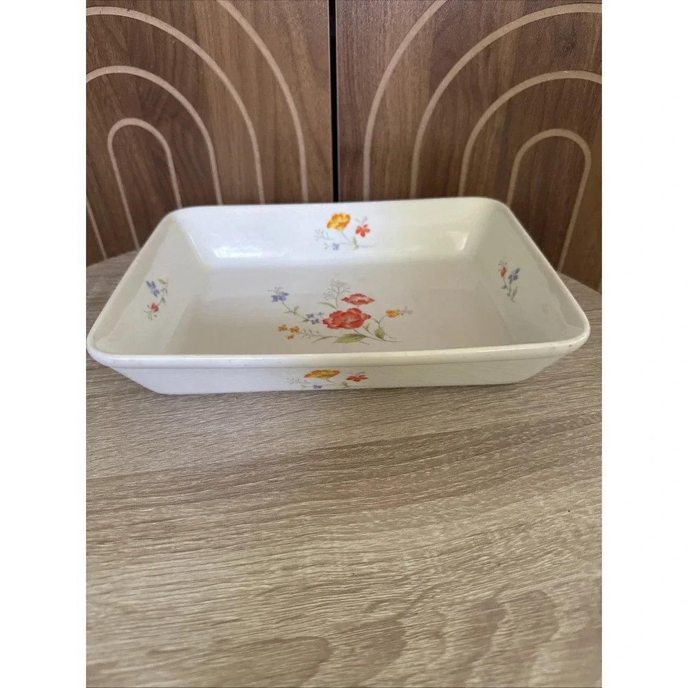 Vintage Hearthside Bake N Serve Multicolored Poppies Casserole Dish Japan 10x8
